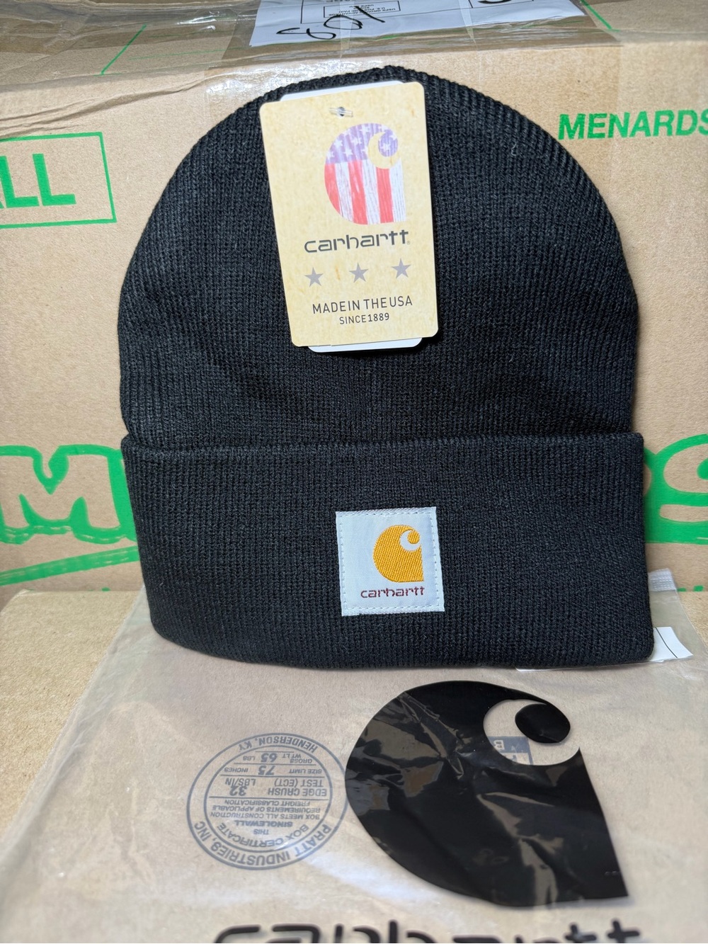 Carhartt Black Cuffed Beanie with Yellow Logo Patch